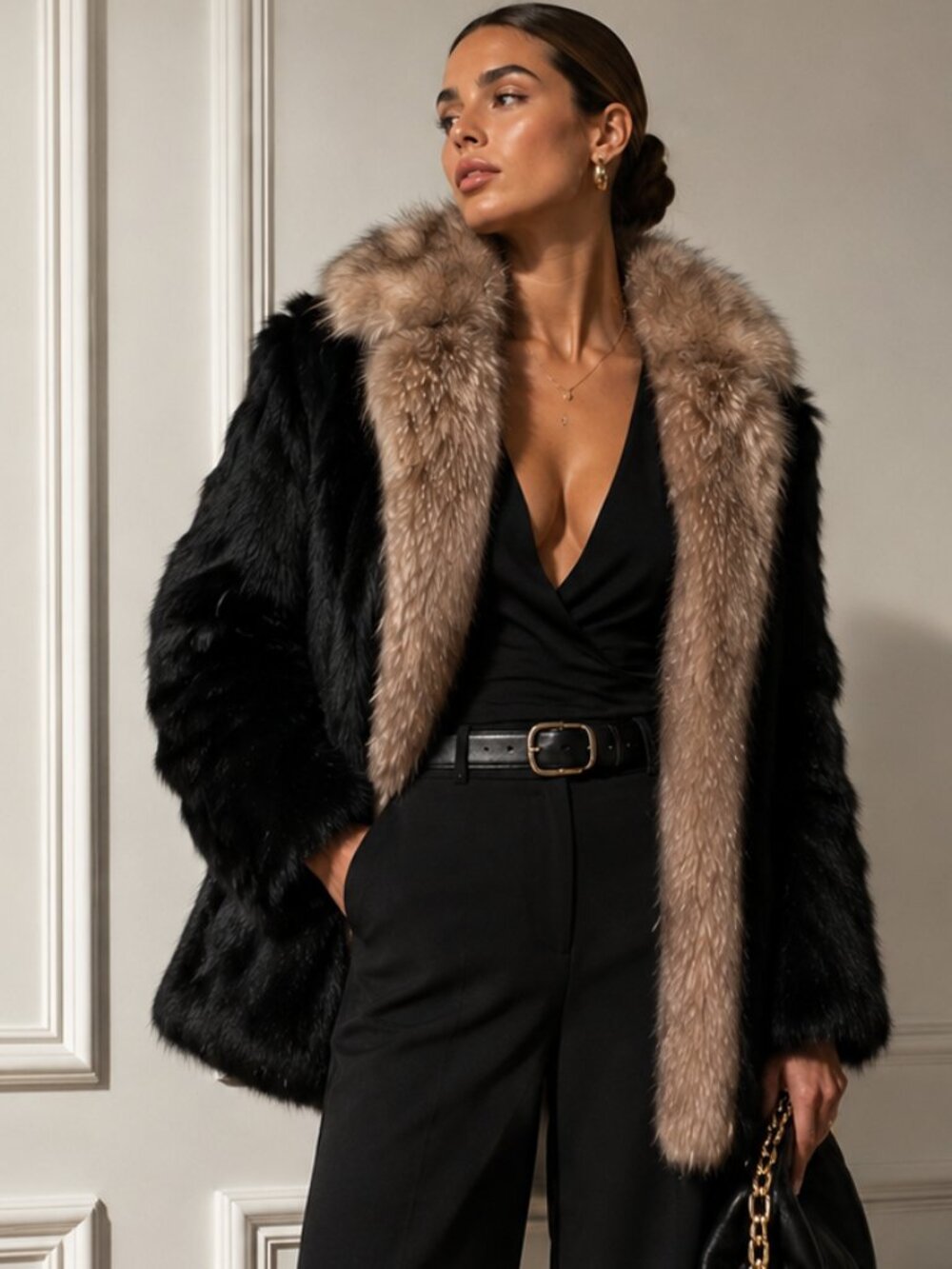 Vintage Niki Rabbit Fur Coat Fox Fur Collar Size Small